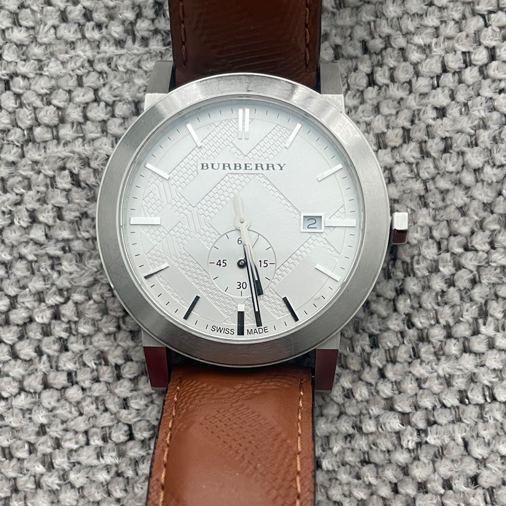 Burberry White Dial Watch with Brown Strap